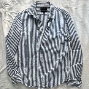 Banana Republic Linen Shirt Blue White Striped Men's Small